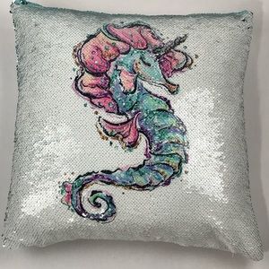 Reversible Sequin Seahorse Unicorn Pillow